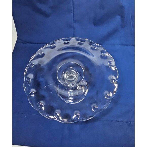 Vintage Clear Glass Pedestal Cake Stand With Scalloped Edge Design - Picture 6 of 8